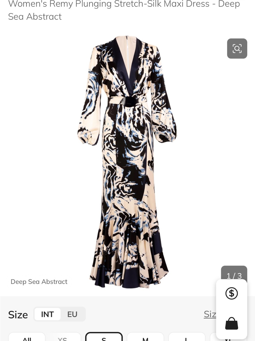 Silvia Tcherassi Cream, Navy & Light Blue Abstract Plunging Maxi Dress
